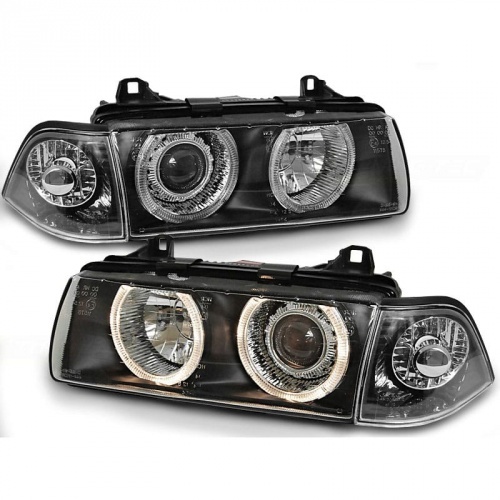 2 Phares avant BMW Serie 3 E36 Angel Eyes halogene 90-98 - Noir