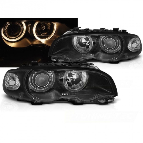 2 Phares avant LED angel eyes jaune - BMW E46 coupe cab 99-03 - Noir