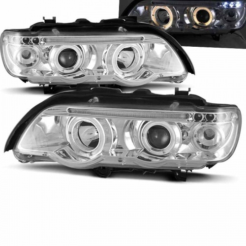 2 Phares avant BMW E53 X5 Angel Eyes - Chrome