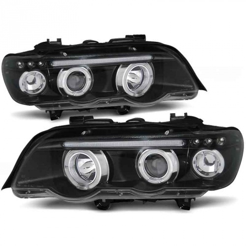 2 Phares avant BMW E53 X5 Angel Eyes - Noir