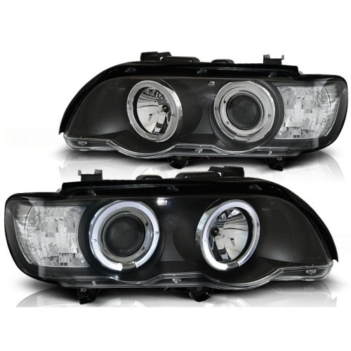 2 Phares avant BMW E53 X5 Angel Eyes - Noir