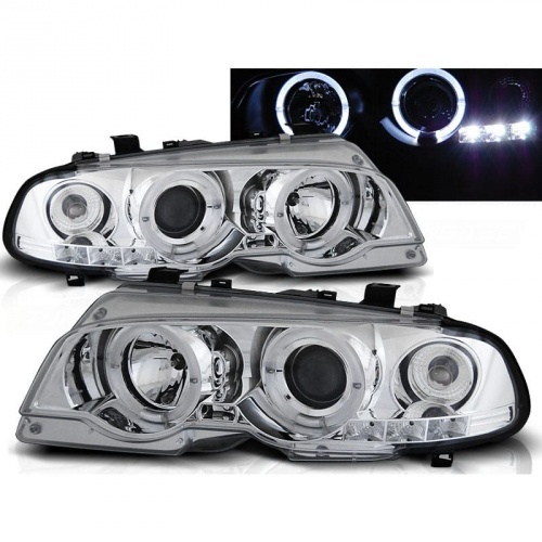 2 Phares avant LED angel eyes - BMW E46 coupe cab 99-03 - Chrome