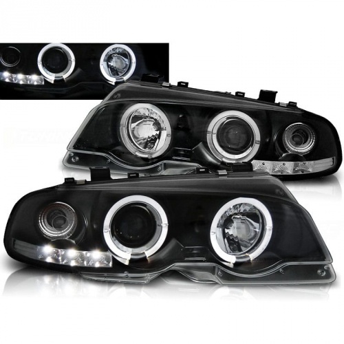 2 Phares avant LED angel eyes - BMW E46 coupe cab 99-03 - Noir