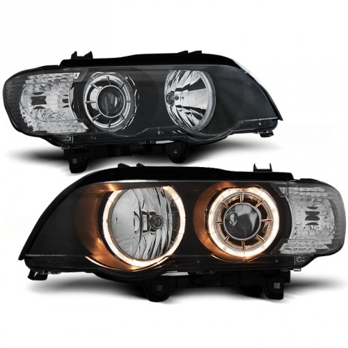 2 Phares avant BMW X5 E53 Angel Eyes 99-03 - Noir
