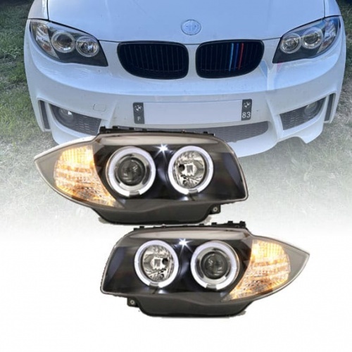 2 Phares avant BMW Serie 1 E81 E82 E87 E88 Angel Eyes - Noir