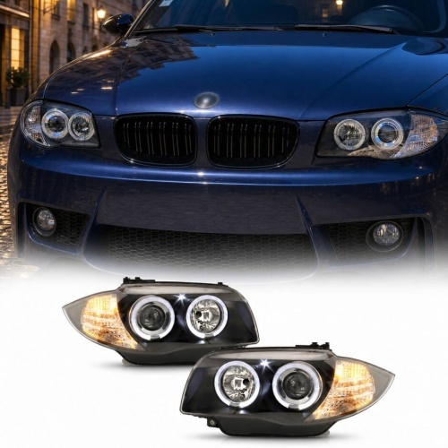 2 Phares avant BMW Serie 1 E81 E82 E87 E88 Angel Eyes - Noir