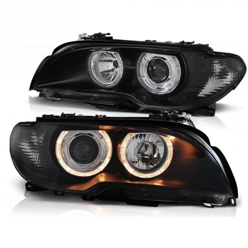 2 Phares avant angel eyes jaune - BMW E46 coupe cab 03-06 - Noir
