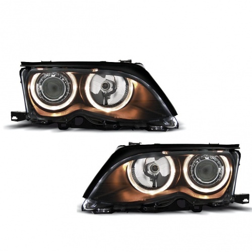 2 Phares avant BMW E46 Berline phase 2 Angel Eyes - Noir