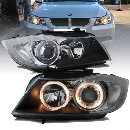 2 Phares avant BMW Serie 3 E90 E91 Angel Eyes  05-08 - Noir