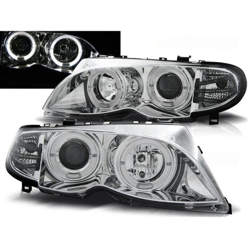 2 Phares avant LED angel eyes blanc - BMW E46 01-05 - Chrome