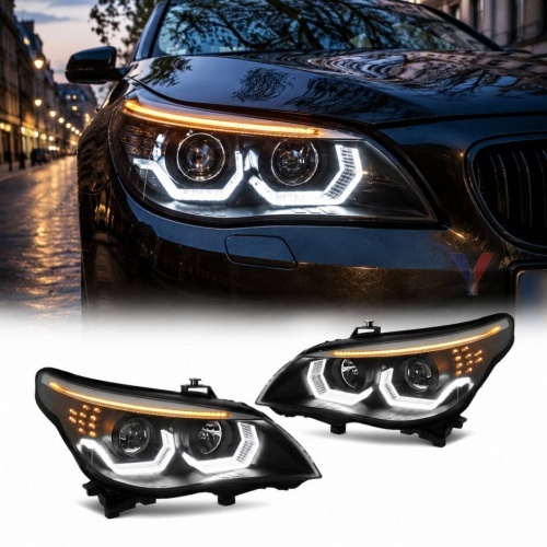 2 Phares BMW Serie 5 E60 E61 Angel Eyes LED 03-07 look Iconic - Noir