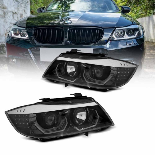 2 Phares BMW Serie 3 E90 E91 Angel Eyes LED 05-12 look Iconic - Noir