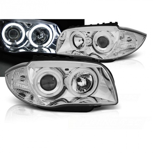 2 Phares avant BMW Serie 1 E81 E82 E87 Angel Eyes CCFL 04 et + - Chrome