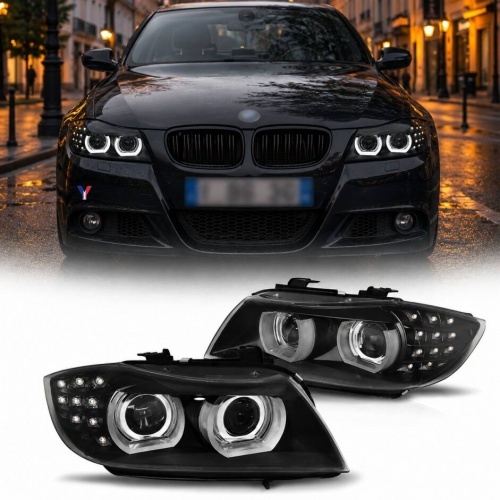 2 Phares xenon AFS BMW Serie 3 E90 E91 lci Angel Eyes LED U-LTI 09-11 - Noir