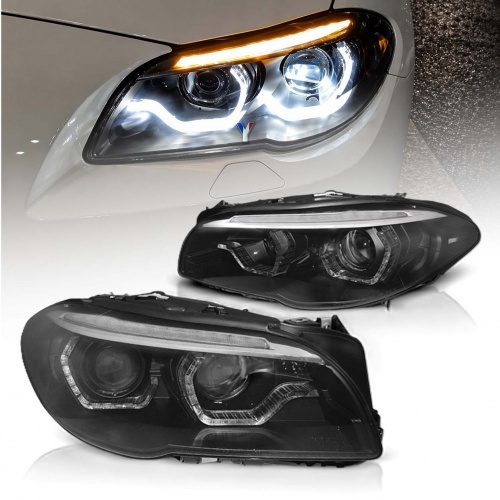 2 Phares xenon BMW Serie 5 F10 F11 LCI Angel Eyes LED 13-16 look Iconic - Noir