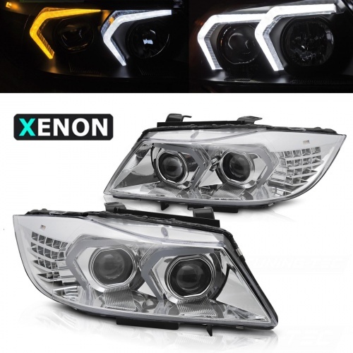 2 Phares xenon AFS BMW Serie 3 E90 E91 LCI Angel Eyes LED 09-11 - look Iconic 2 - Chrome