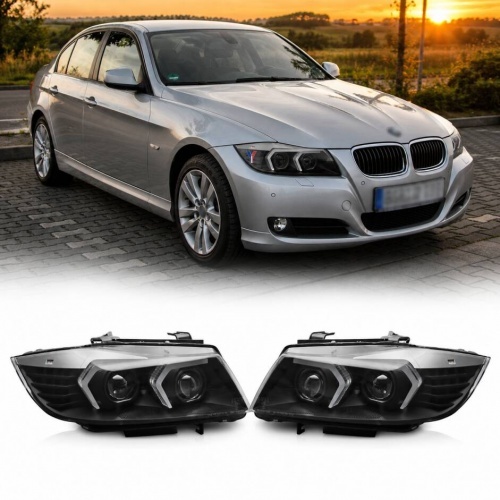 2 Phares xenon BMW Serie 3 E90 E91 LCI Angel Eyes LED 09-11 - look Iconic 2 - Noir