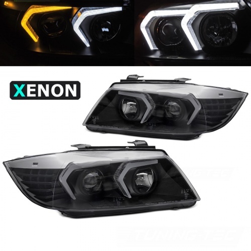 2 Phares xenon AFS BMW Serie 3 E90 E91 LCI Angel Eyes LED 09-11 - look Iconic 2 - Noir