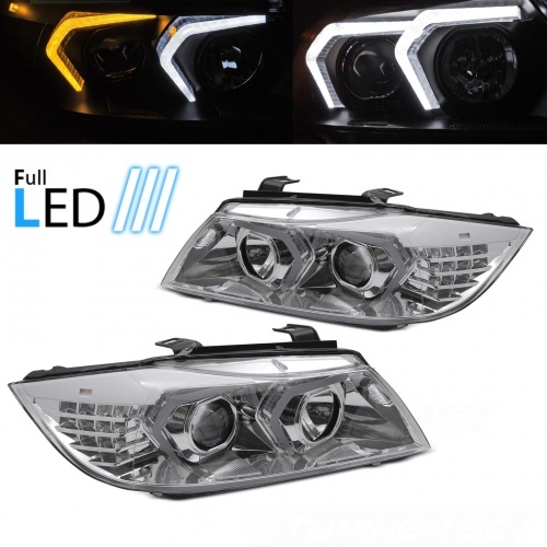 2 Phares fullLED BMW Serie 3 E90 E91 Angel Eyes LED 05-12 look Iconic 2 - Chrome