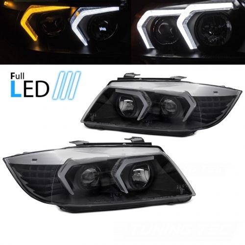 2 Phares fullLED BMW Serie 3 E90 E91 Angel Eyes LED 05-12 look Iconic 2 - Noir