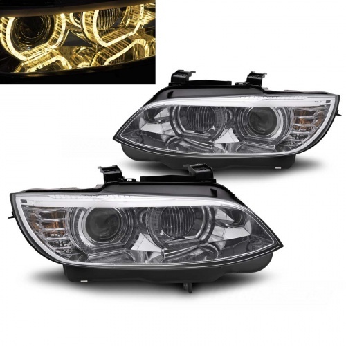 2 Phares xénon BMW Serie 3 E92 E93 Coupe Angel Eyes jaune U-LTI 05-10 - Chrome