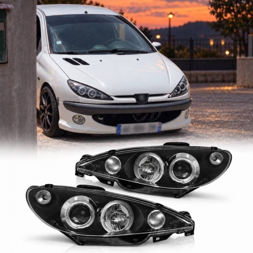 2 Phares avant Peugeot 206 Angel Eyes H7 02-07 - Noir