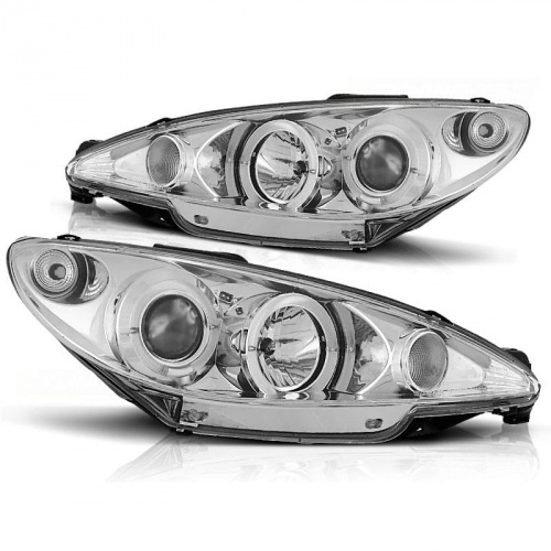 2 Phares avant Peugeot 206 Angel Eyes - Chrome