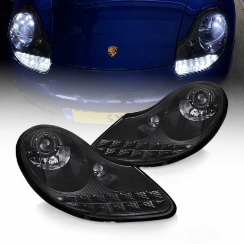 2 Phares Porsche Boxster 986 - 911 996 cligno LED - 96-04 - Noir Mat