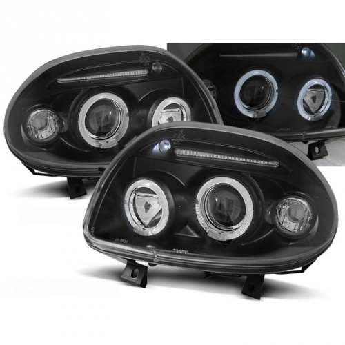 2 Phares avant Renault Clio 2 98-01 Angel Eyes LED - Noir