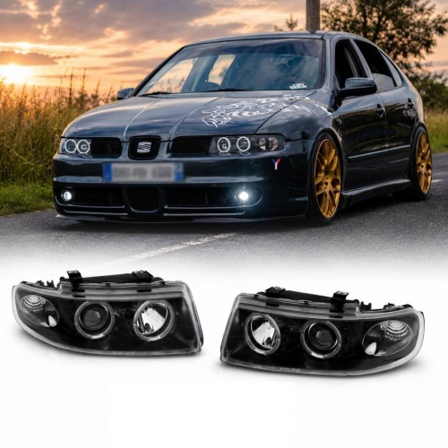2 Phares SEAT Leon Toledo 1M 99-04 - Angel Eyes LED - Noir