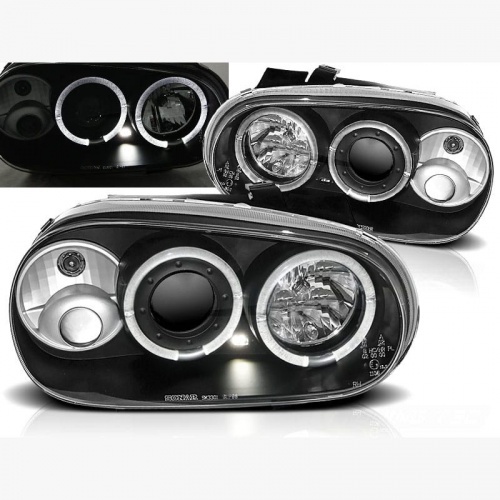 2 Phares avant VW GOLF 4 Angel Eyes blanc 97-03 - Noir