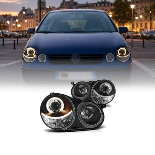 2 Phares avant VW Polo (9N) Angel Eyes - Noir