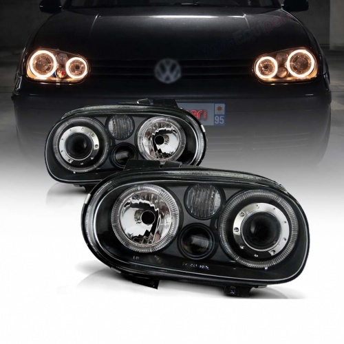 2 Phares avant VW GOLF 4 Angel Eyes - Noir