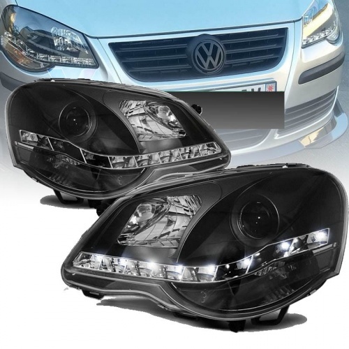 2 Phares avant VW Polo (9N3) Devil Eyes LED - Noir