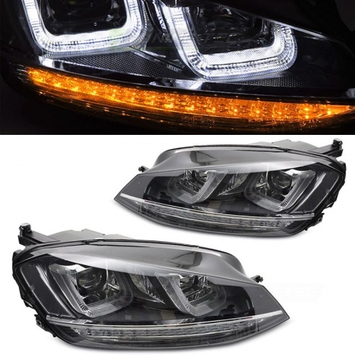 2 Phares avant VW Golf 7 - 3D LED Dynamique - Noir liseret Chrome