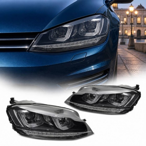 2 Phares avant VW Golf 7 - 3D LED Dynamique - Noir liseret noir