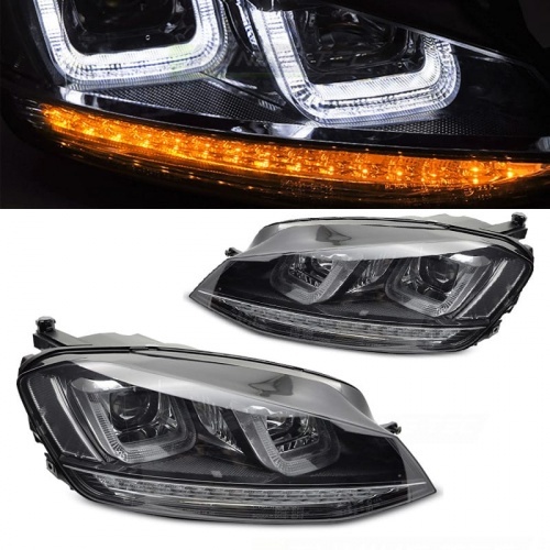 2 Phares avant VW Golf 7 - 3D LED Dynamique - Noir liseret noir