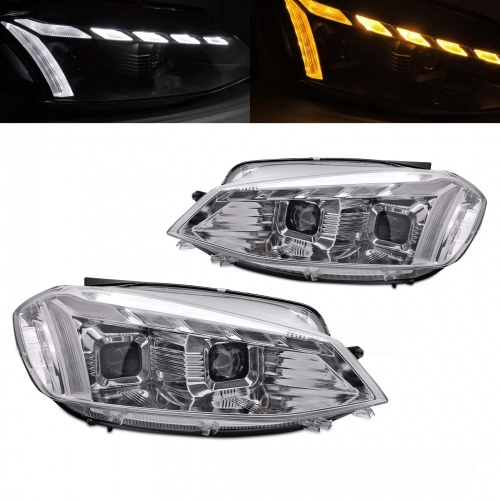 2 Phares avant VW Golf 7.5 phase 2 - Chrome - Dynamiques
