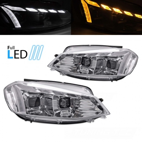 2 Phares fullLED avant VW Golf 7.5 phase 2 - Chrome - Dynamiques