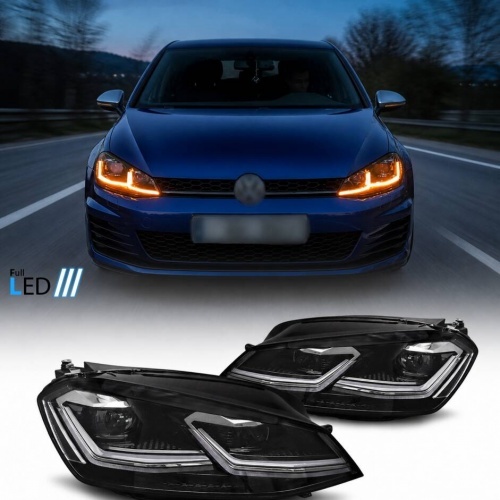2 Phares avant VW Golf 7 12-17 - FullLED- Chrome Noir - Dynamiques