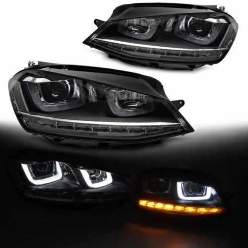 2 Phares avant VW Golf 7 13-17 - LED DRL - Noir Chrome - Sans certificat