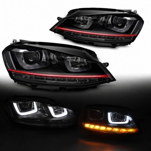 2 Phares avant VW Golf 7 13-17 - LED DRL - Noir Rouge - Sans certificat
