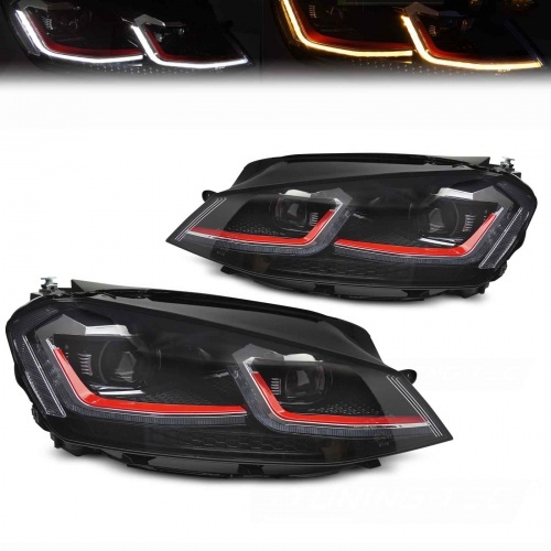 2 Phares avant VW Golf 7 13-17 - look GTI - FullLED Dynamiques - sans certificat