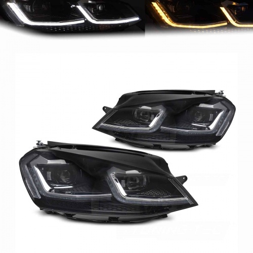2 Phares avant VW Golf 7.5 phase 2 - look R - Noir - Dynamiques - sans certificat