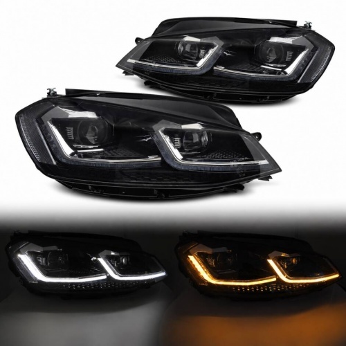 2 Phares avant VW Golf 7.5 phase 2 - look R - Noir - Full LED Dynamiques