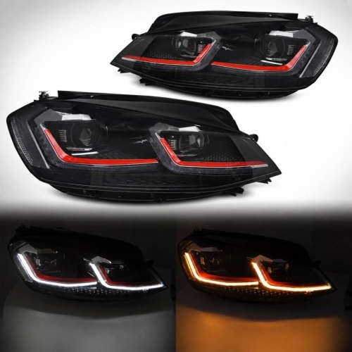 2 Phares avant VW Golf 7.5 phase 2 - look GTI - Noir - Full LED Dynamiques
