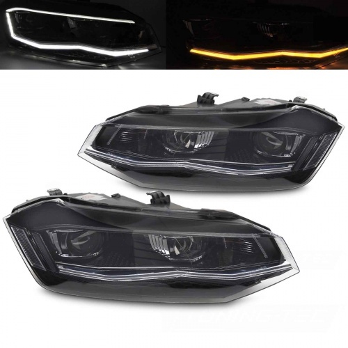 2 Phares halogene VW Polo 6 AW 17-21 - dynamiques - Noir Chrome - sans certificat