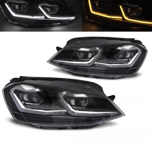 2 Phares avant VW Golf 7 - look R - Noir - Dynamiques