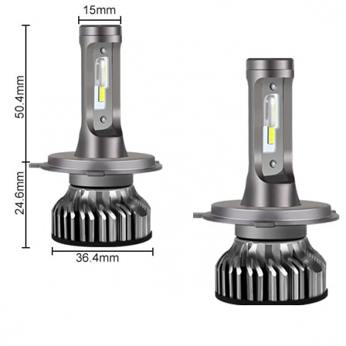 2 Ampoules LED H4 courtes ventilées 10000lumens 6000K - Blanc Pur