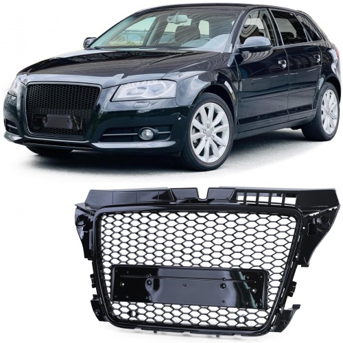 Grille calandre Audi A3 8P 08-12 - Nid d'abeille RS3 - Noir laqué